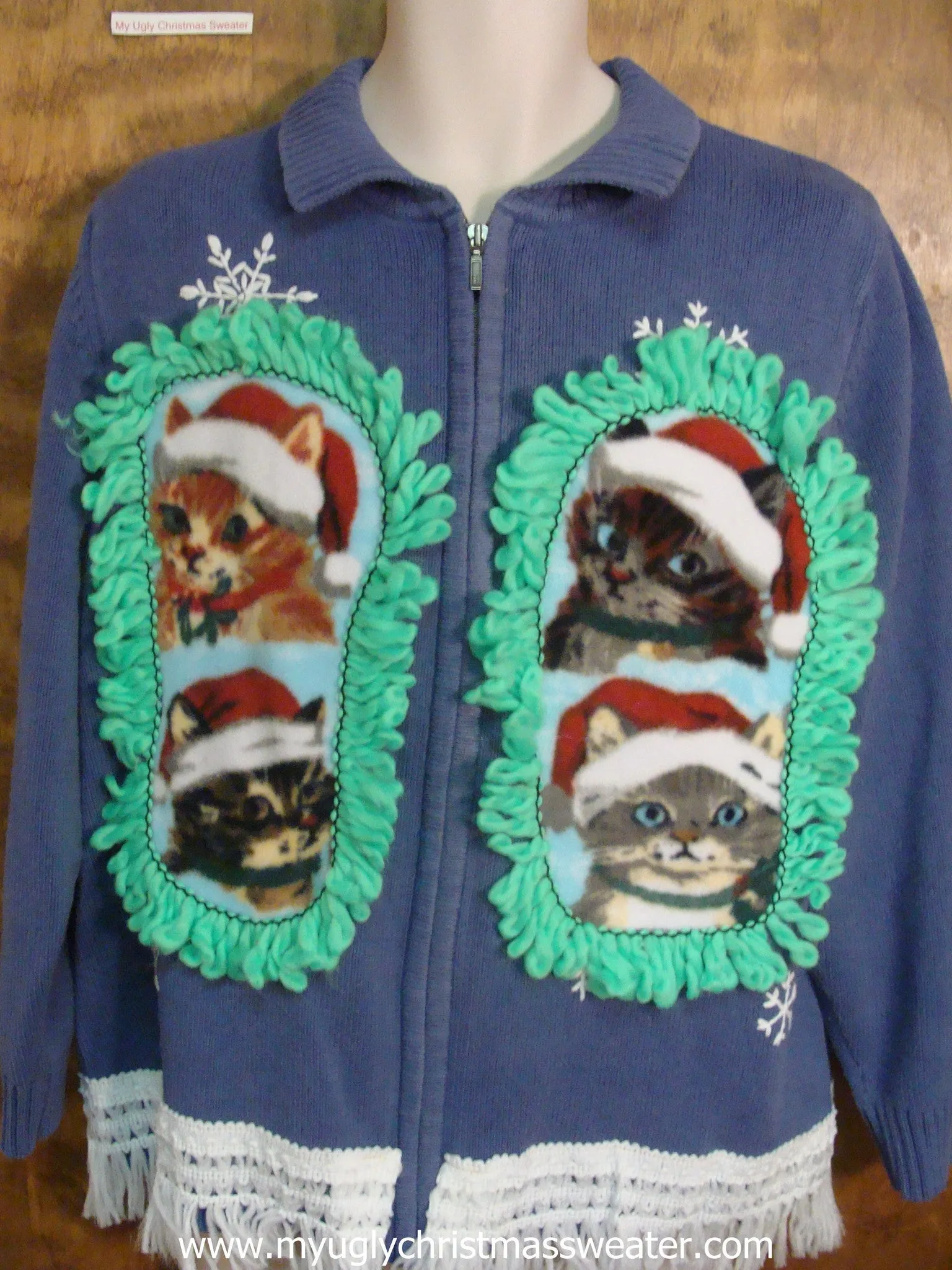 Blue Snowflake Christmas Cat Ugly Sweater