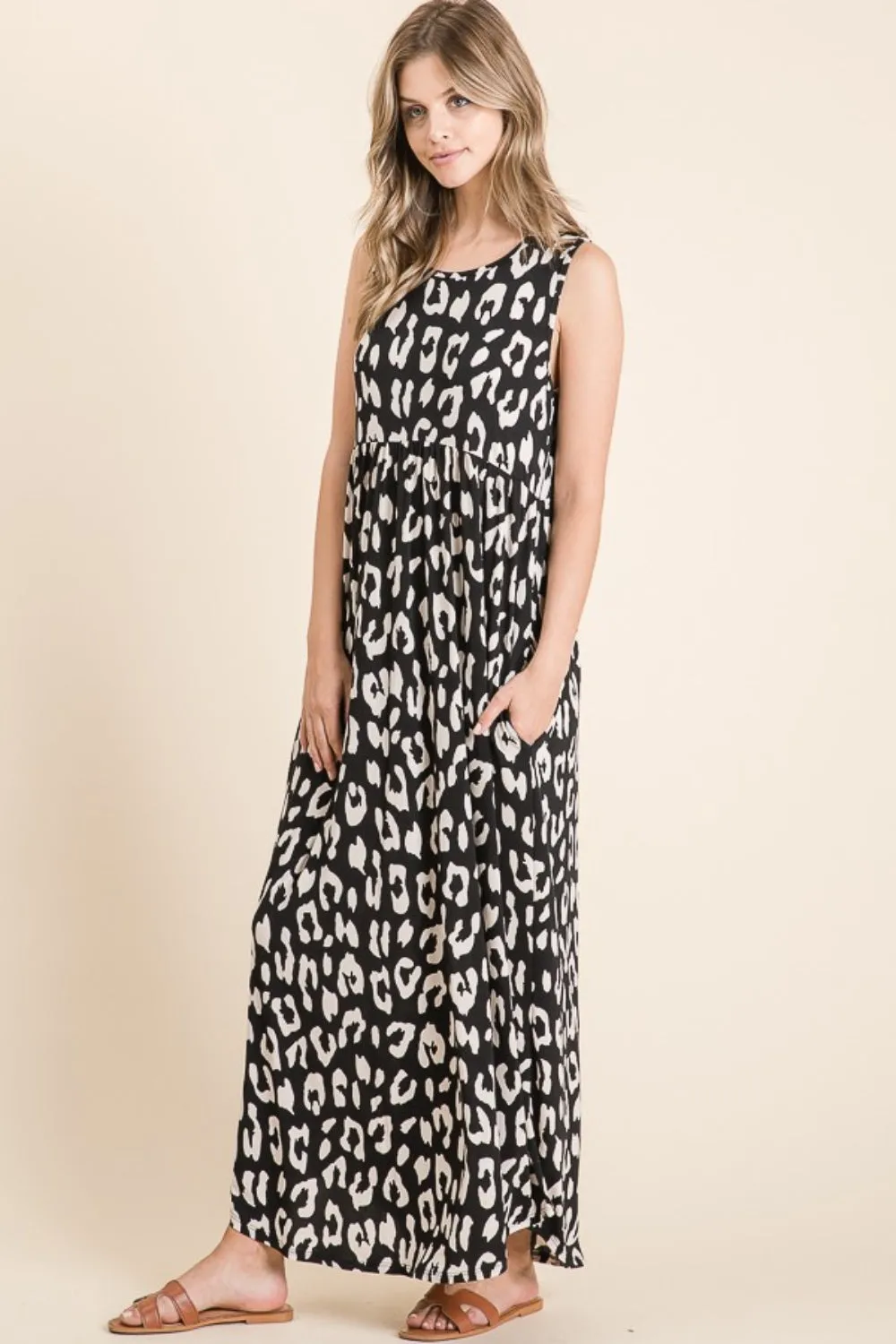 Blue Zone Planet |  BOMBOM Leopard Maxi Dress with Pockets