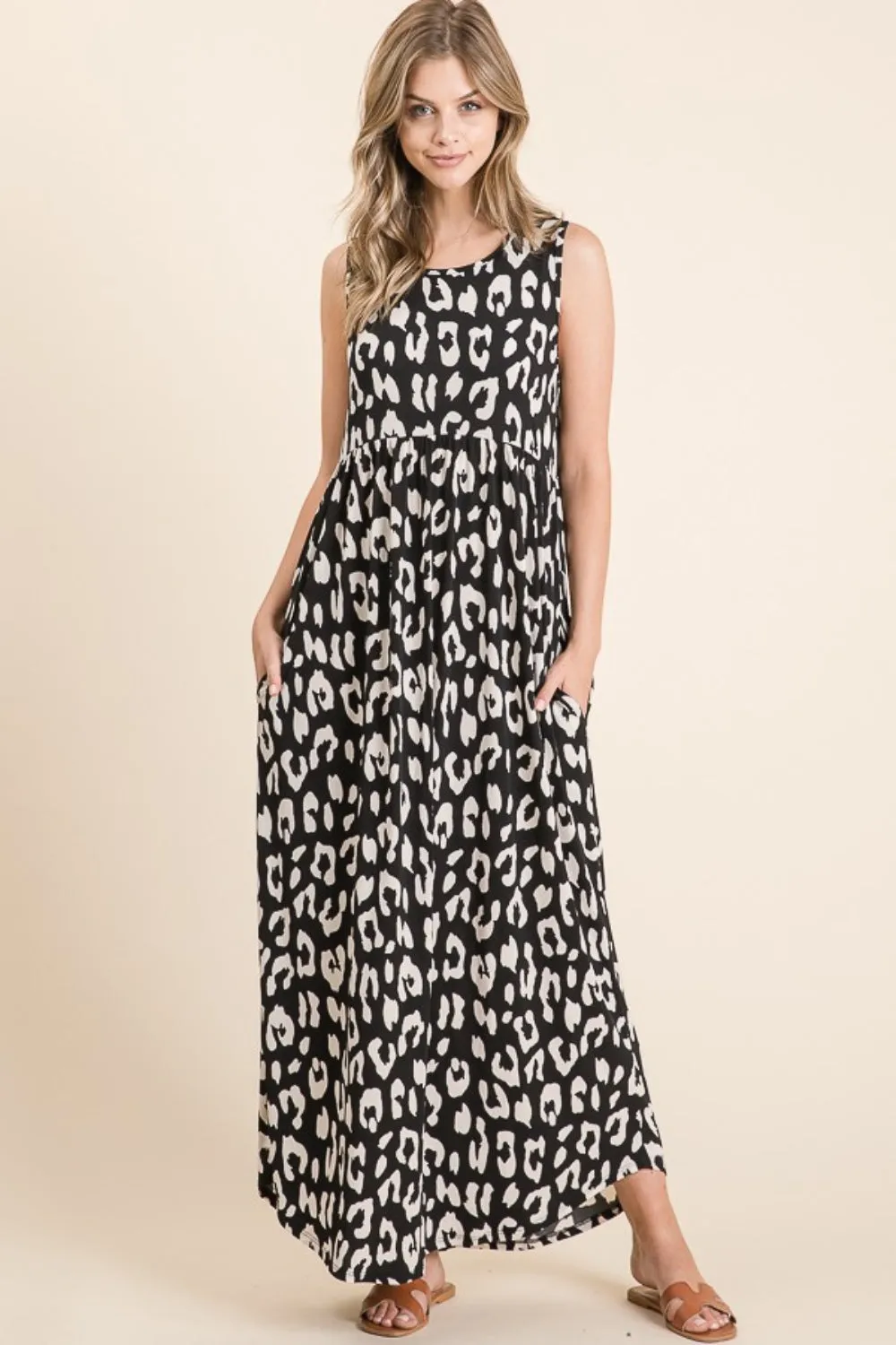 Blue Zone Planet |  BOMBOM Leopard Maxi Dress with Pockets