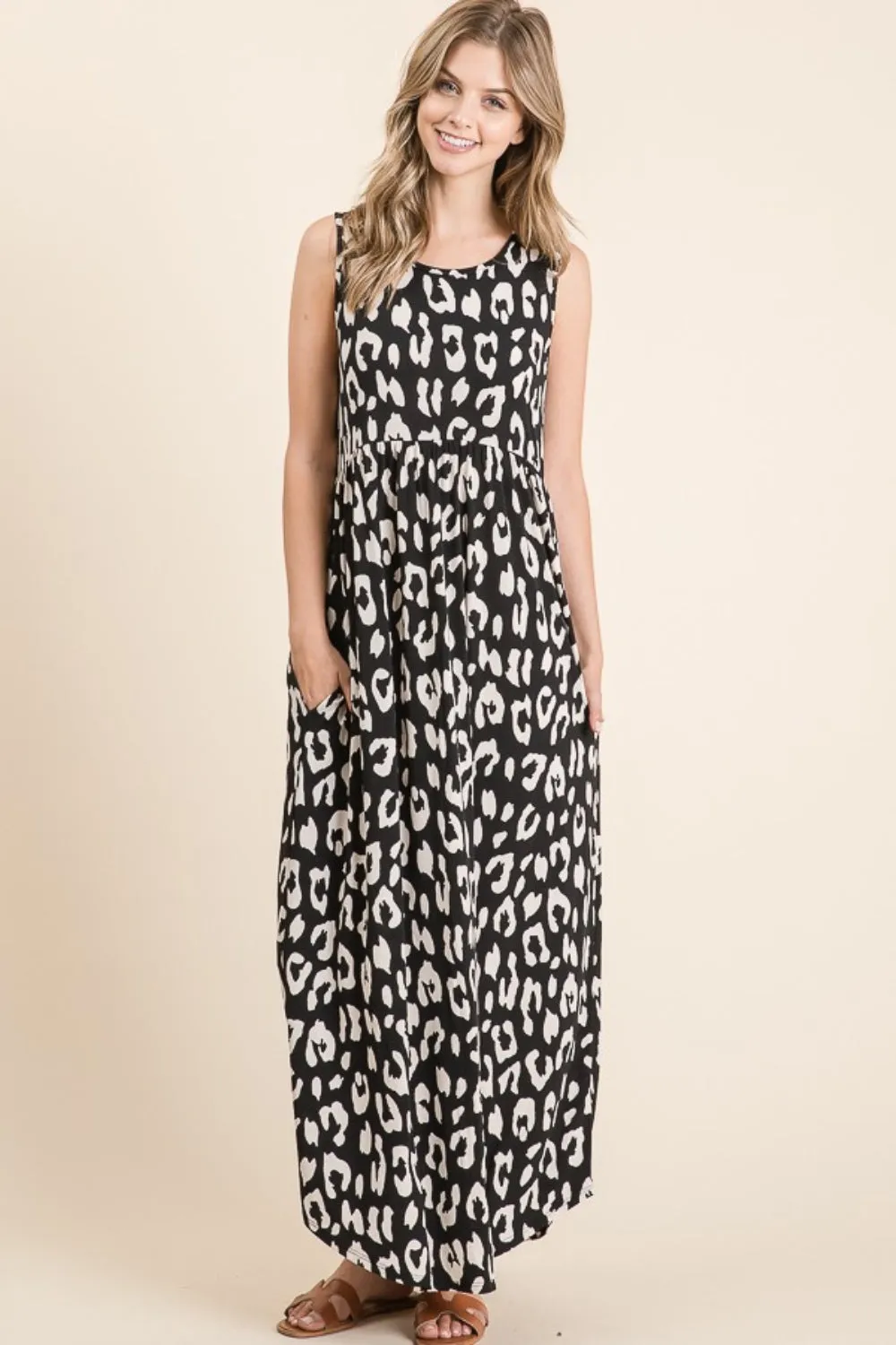 Blue Zone Planet |  BOMBOM Leopard Maxi Dress with Pockets