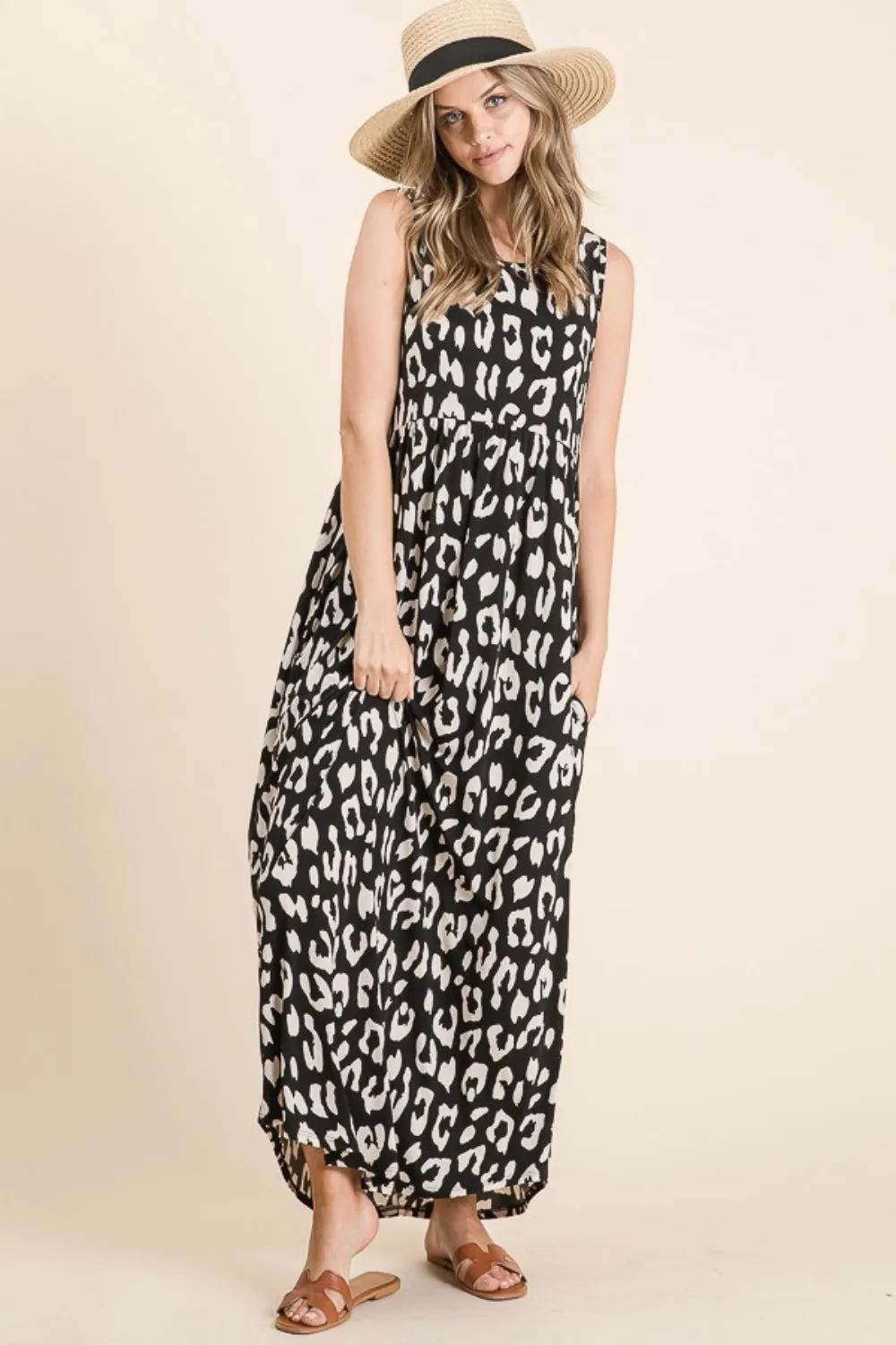 Blue Zone Planet |  BOMBOM Leopard Maxi Dress with Pockets