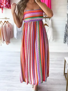 Boho Striped Smocked Back Maxi Dress with Thin Straps