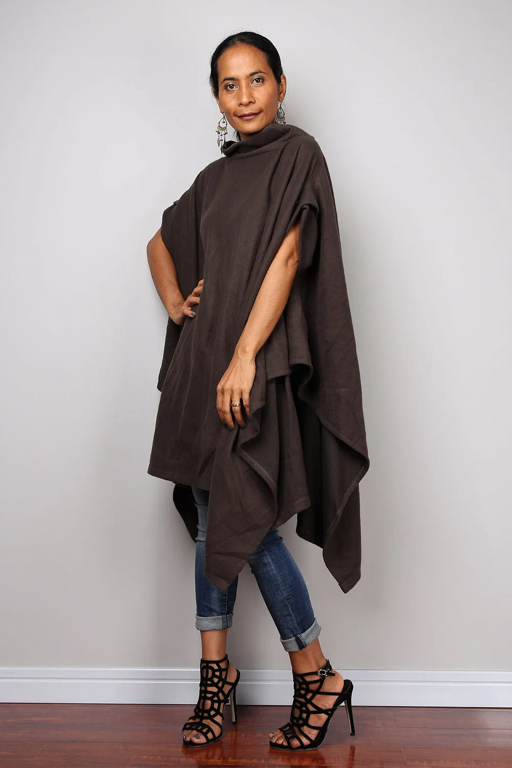 Brown Poncho, oversized sweater, brown cape, poncho dress, tunic dress, cape dress, brown sweater