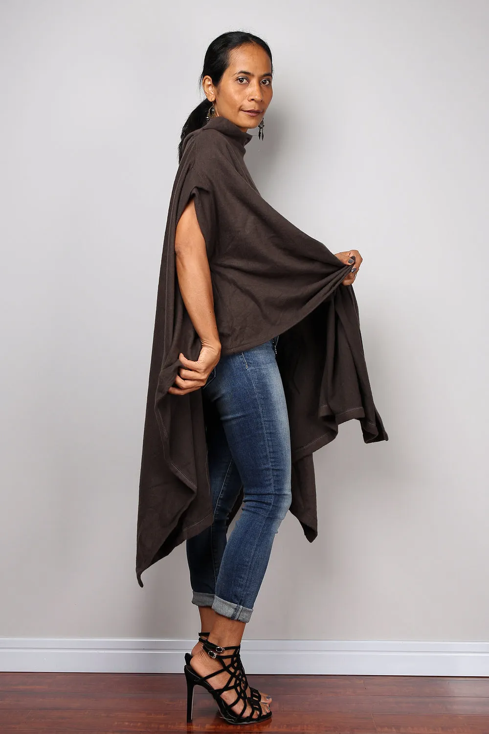 Brown Poncho, oversized sweater, brown cape, poncho dress, tunic dress, cape dress, brown sweater