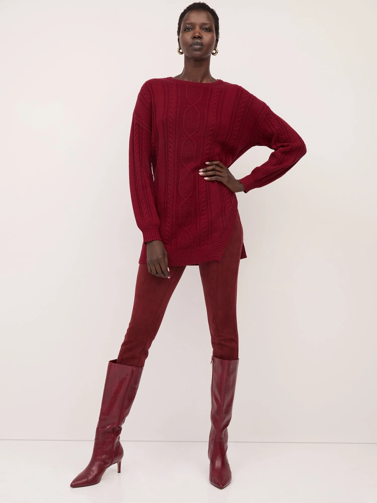 Cable-Knit Pullover Tunic Sweater