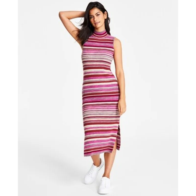 Calvin Klein Jeans Women's Spacedye Striped Mock-Neck Raven Combo Dress, Medium