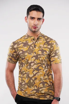 Camouflage Henley T-Shirt - Brown