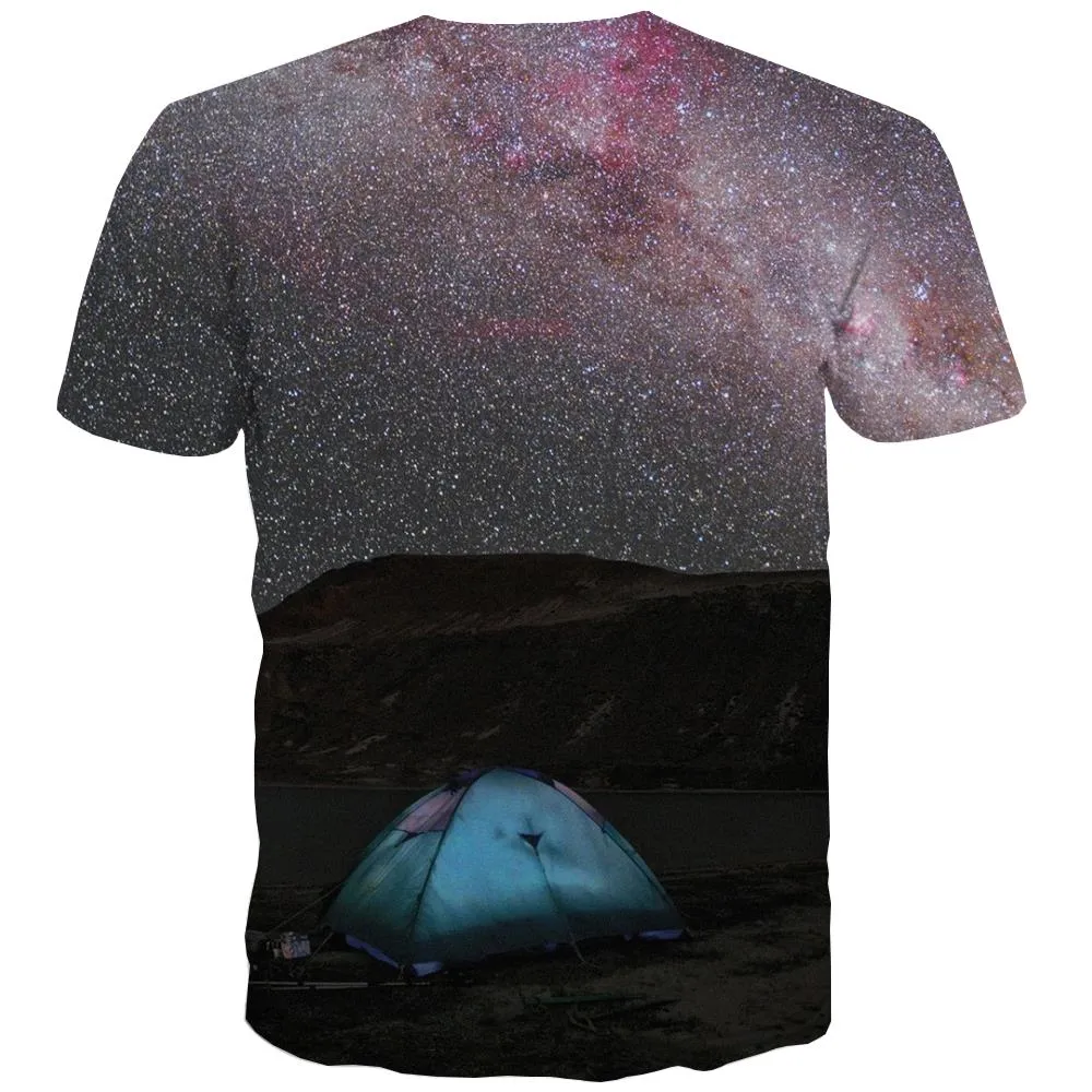 Camping T-shirt Men Sunset Tshirt Anime Forest Tshirt Printed Flame T shirts Funny