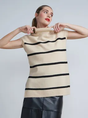 Cap Sleeve Mock Neck Striped Sweater Tunic