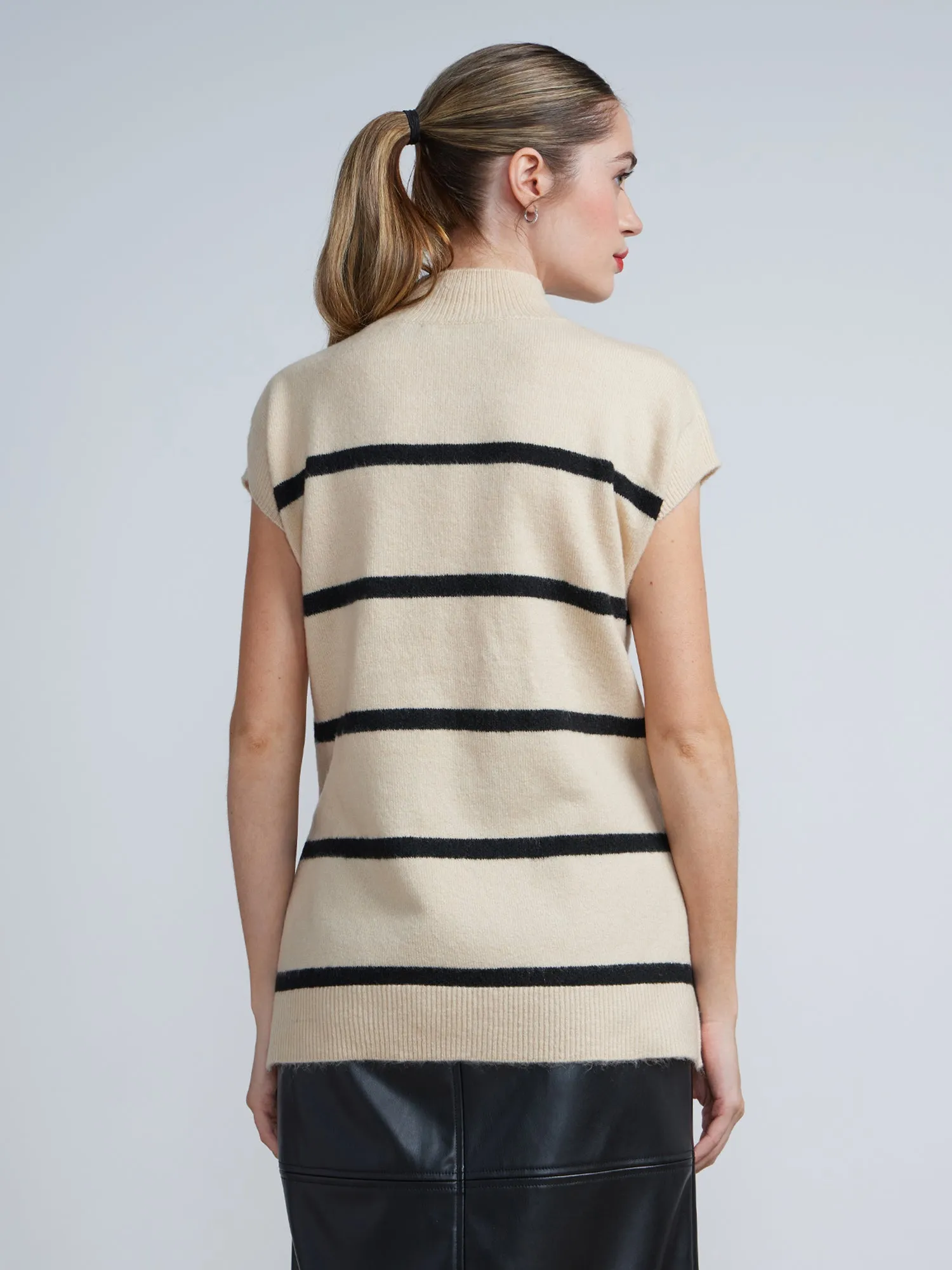 Cap Sleeve Mock Neck Striped Sweater Tunic