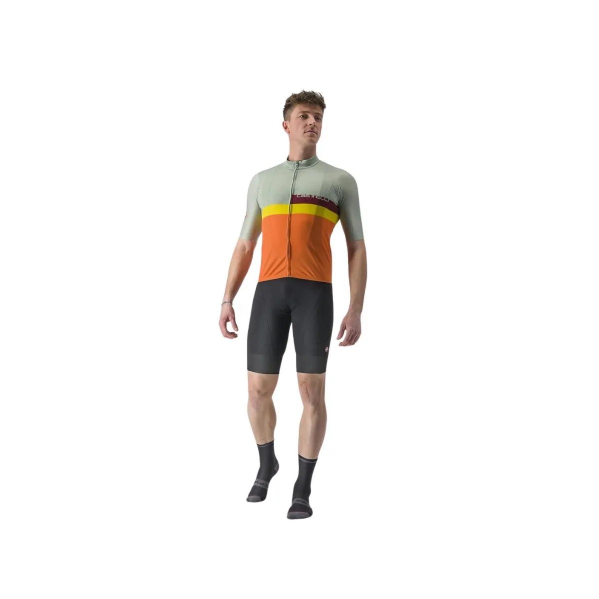 Castelli A Blocco Short Sleeve Jersey Green Orange