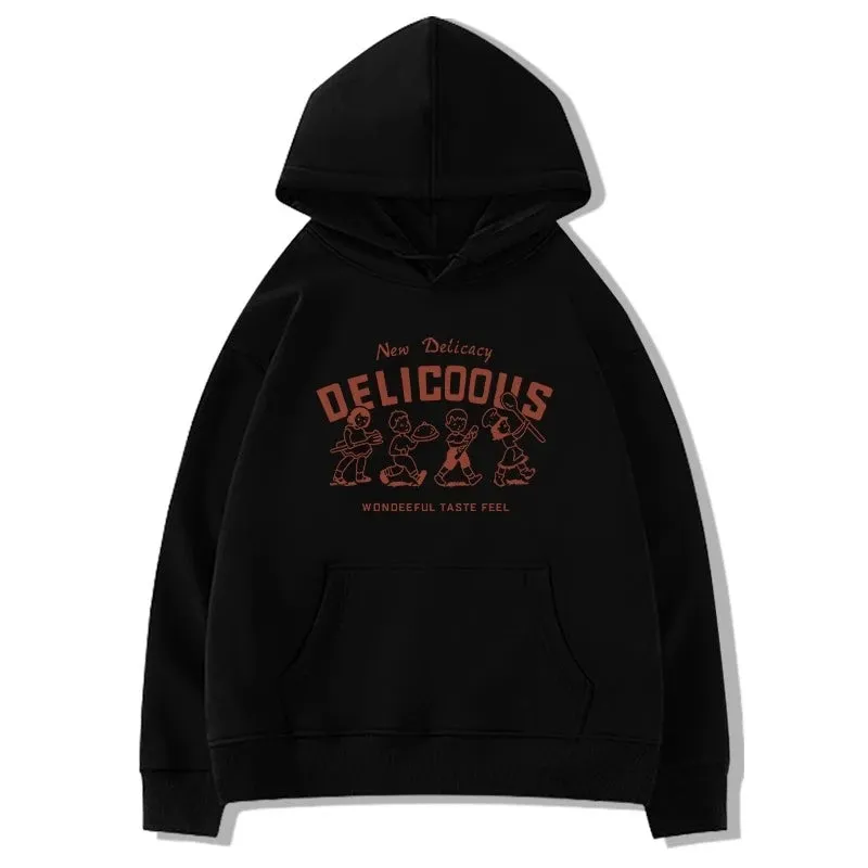 Casual Hooded Drawstring Chic Pocket Women Hoodies Winter Letter Printing Simple Loose Fashion Solid Color Female Hoodies