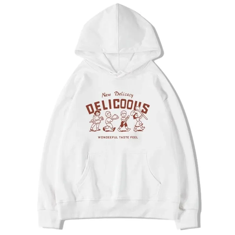 Casual Hooded Drawstring Chic Pocket Women Hoodies Winter Letter Printing Simple Loose Fashion Solid Color Female Hoodies