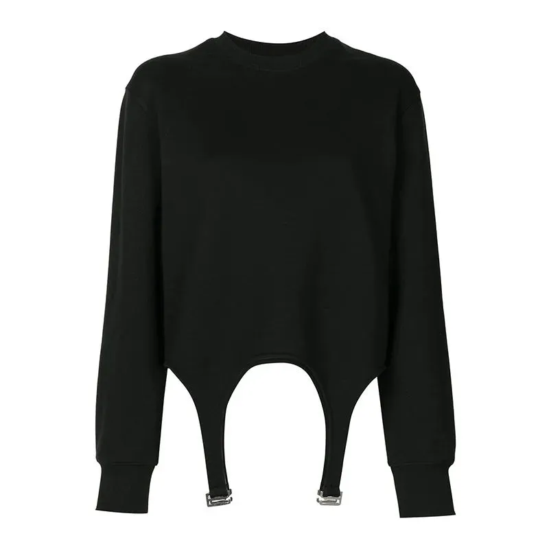 Casual Pullovers For Women Loose Round Neck Long Sleeve Asymmetrical Hem Straight Sweatshirts Female Spring