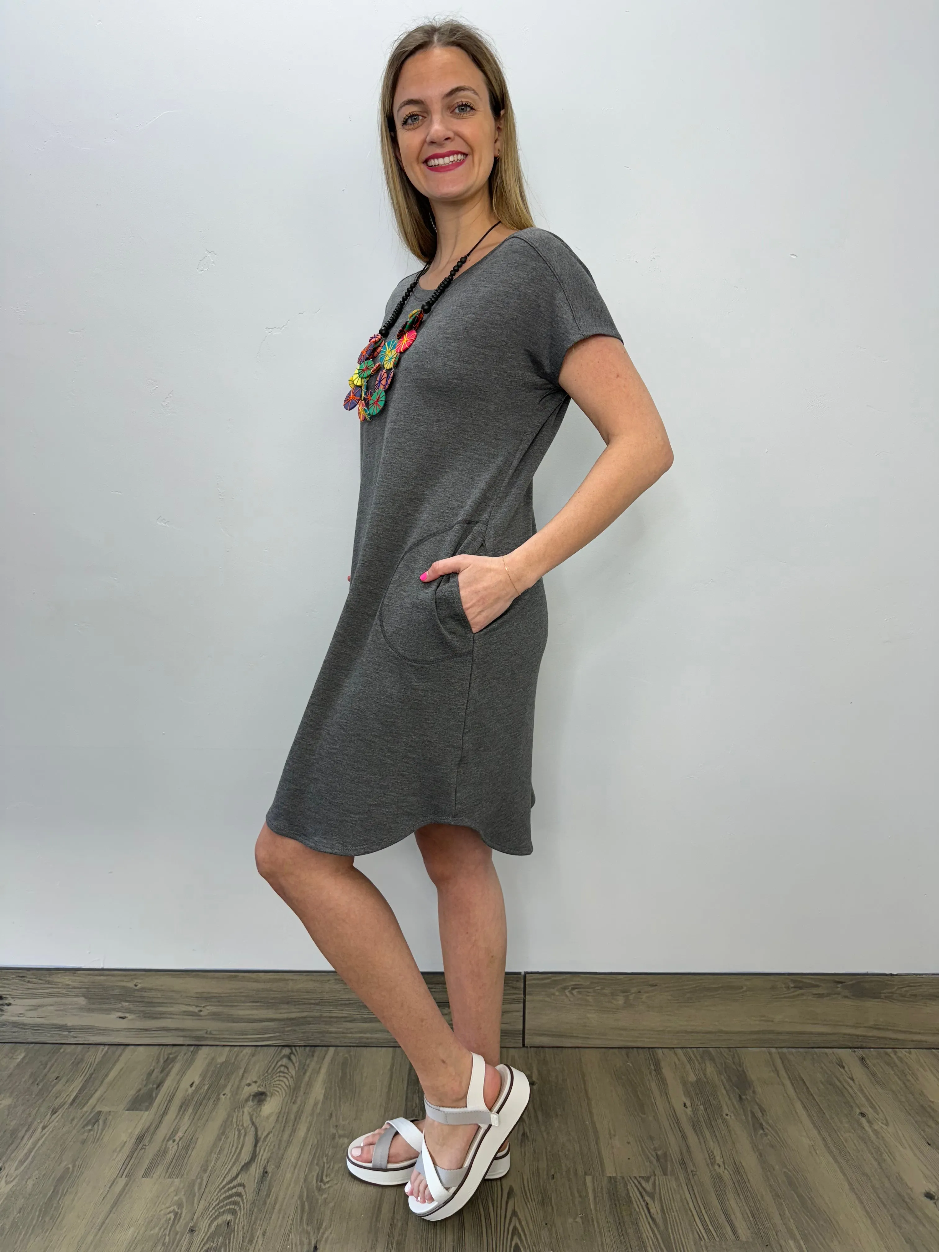 Charcoal Bamboo Jersey Short Sleeve Dress