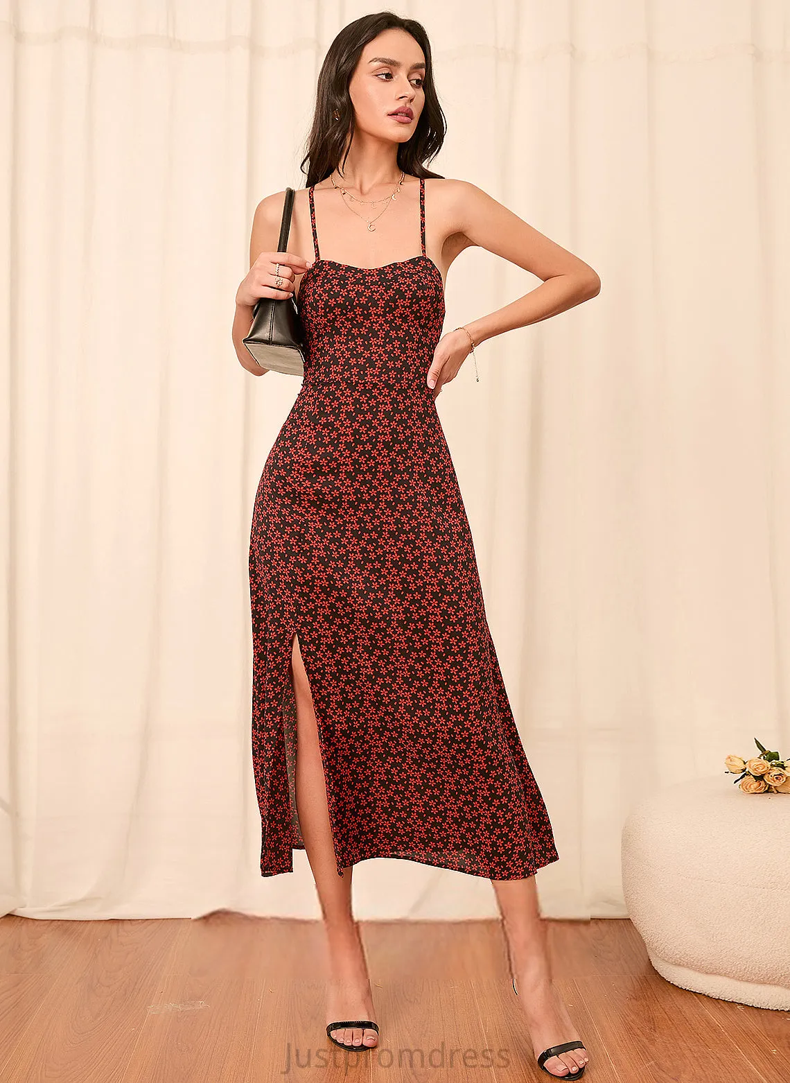 Chiffon Sexy Square Neck Club Dresses Midi Dresses Sleeveless Bodycon Emery