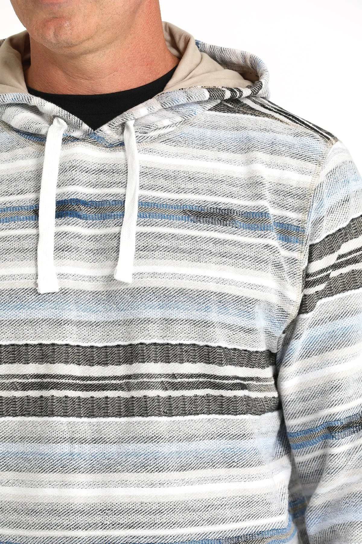 Cinch Men's Grey and Blue Striped Hoodie