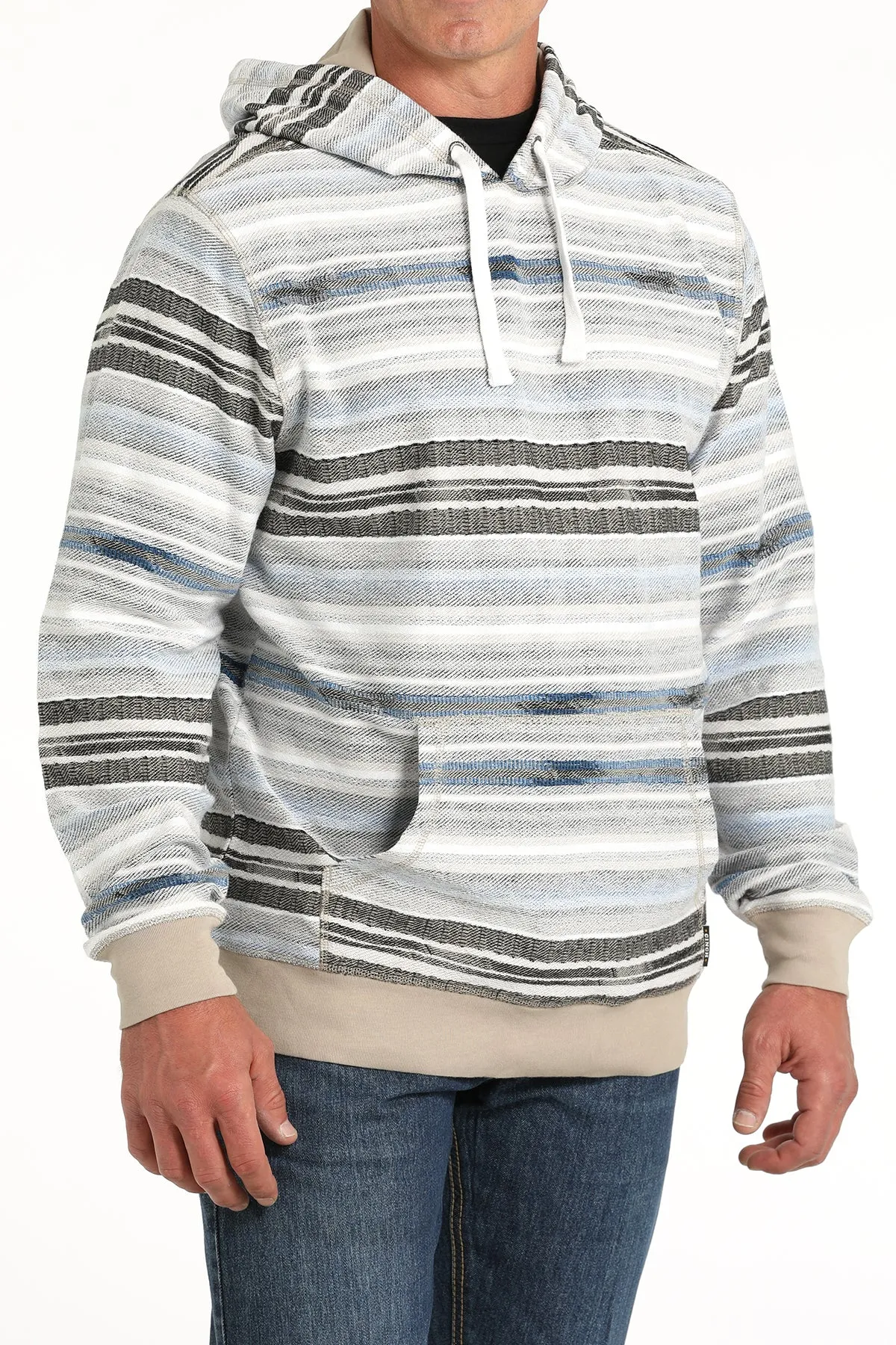 Cinch Men's Grey and Blue Striped Hoodie