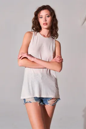 Clay Cotton Sleeveless Crew Neck Cut-Out Tank Top