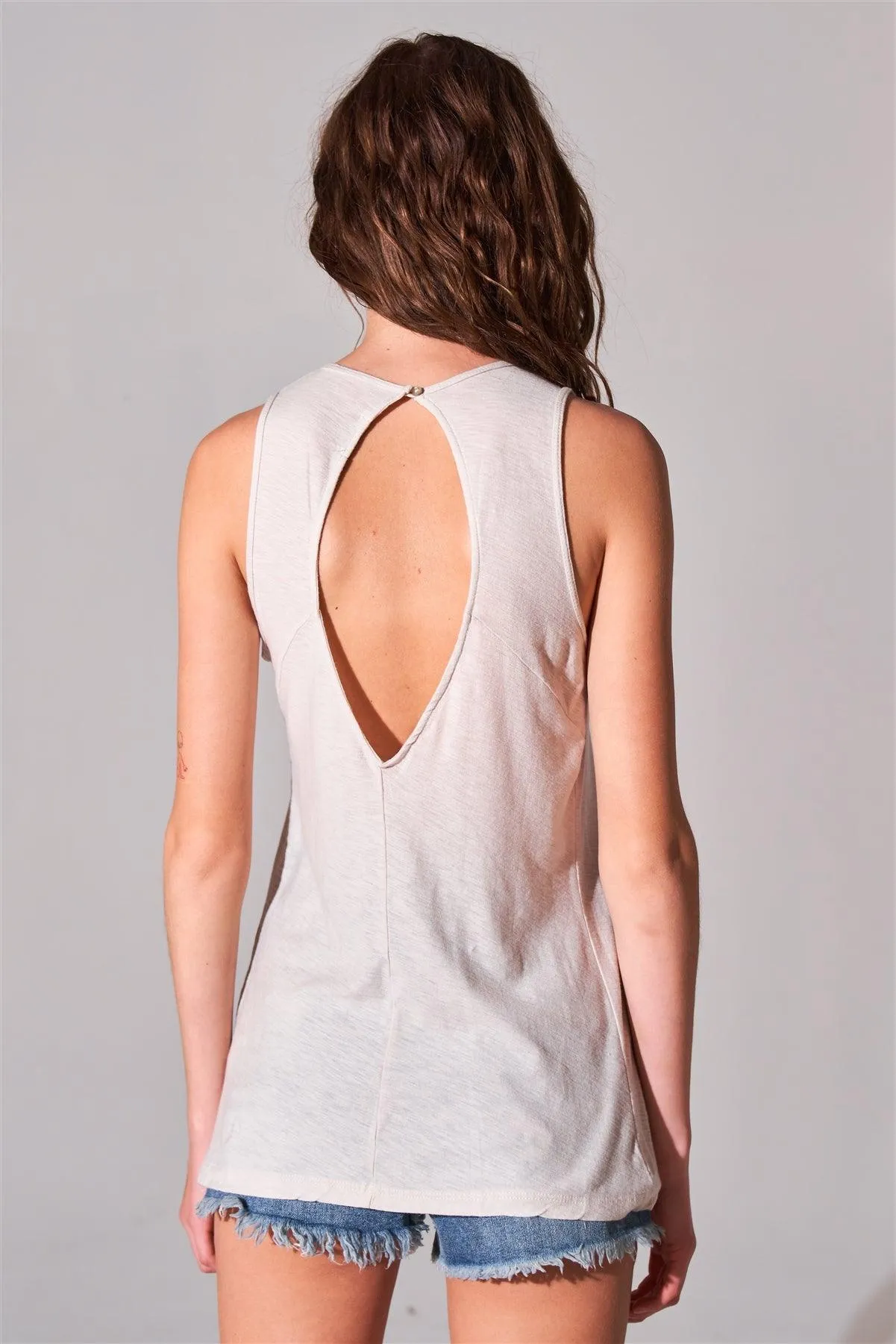 Clay Cotton Sleeveless Crew Neck Cut-Out Tank Top