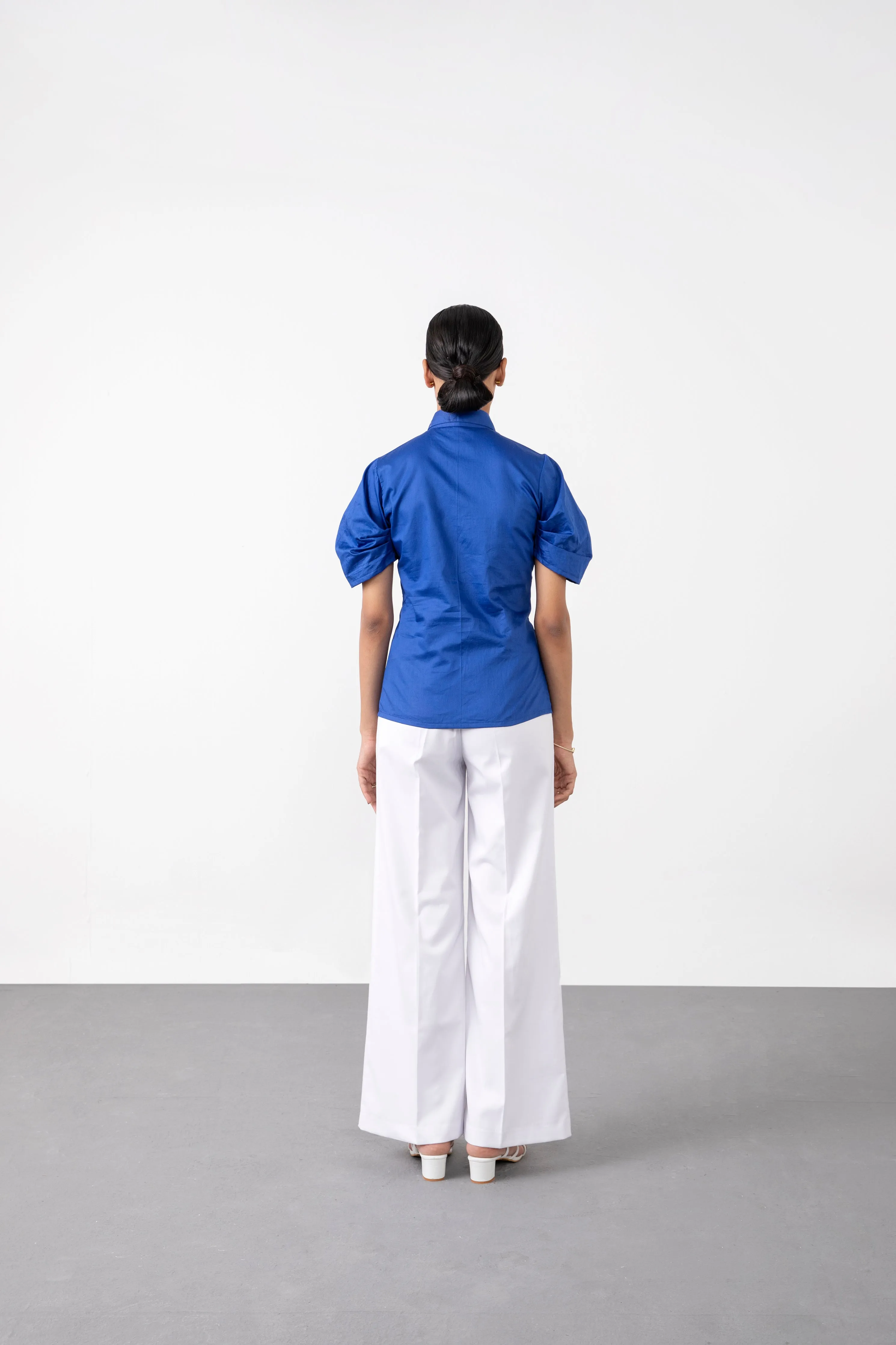 Cobalt Blue Ruched Sleeved Shirt