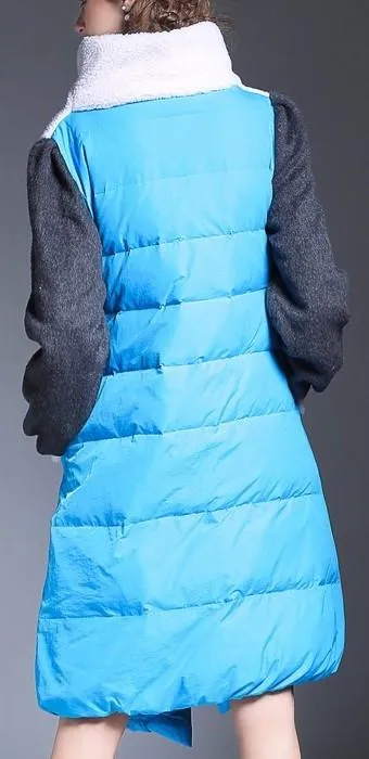 Color-Block Wool & Down Coat in Blue