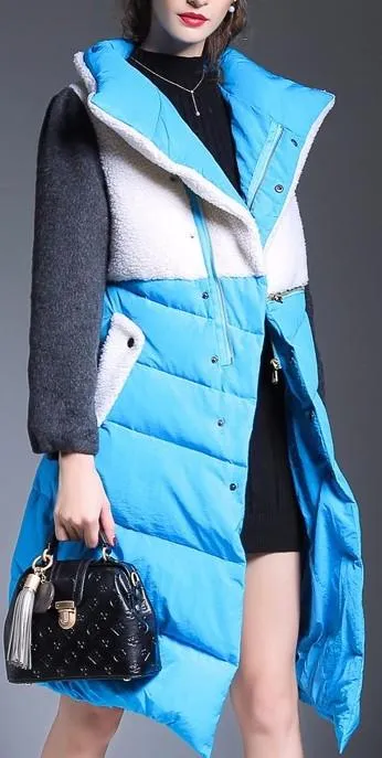 Color-Block Wool & Down Coat in Blue