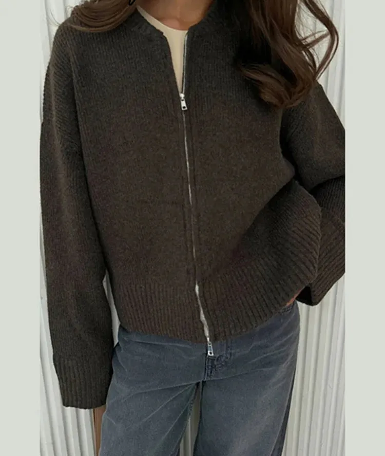 Comfy modern Knit zipper Cardigan long sleeve