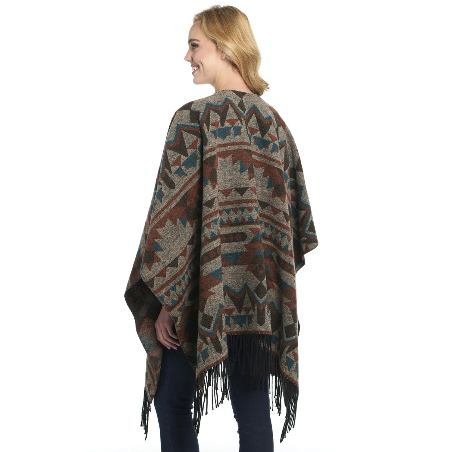 Cripple Creek Womens Open Front Blanket Wrap Chocolate Topaz Polyester Poncho