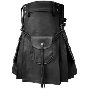 Customized Utility Leather Kilt Black with Sporran