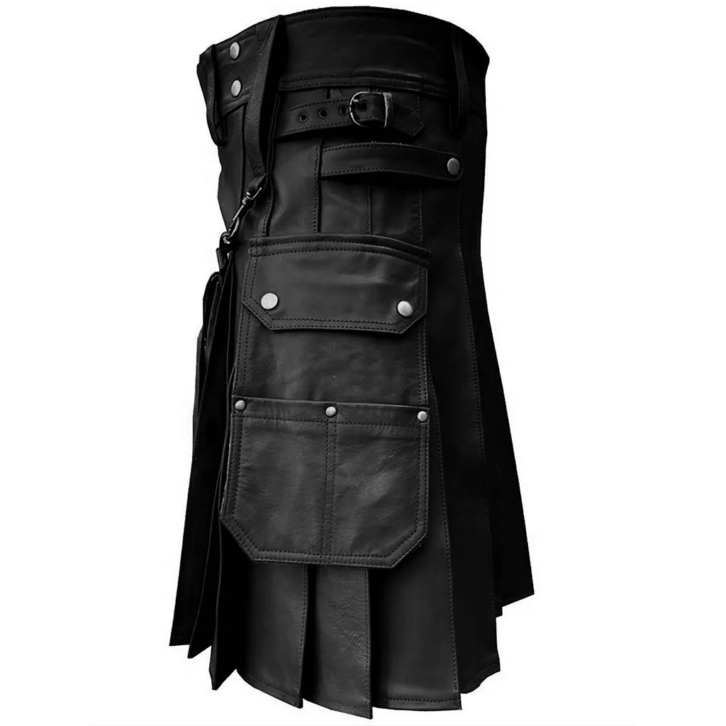 Customized Utility Leather Kilt Black with Sporran