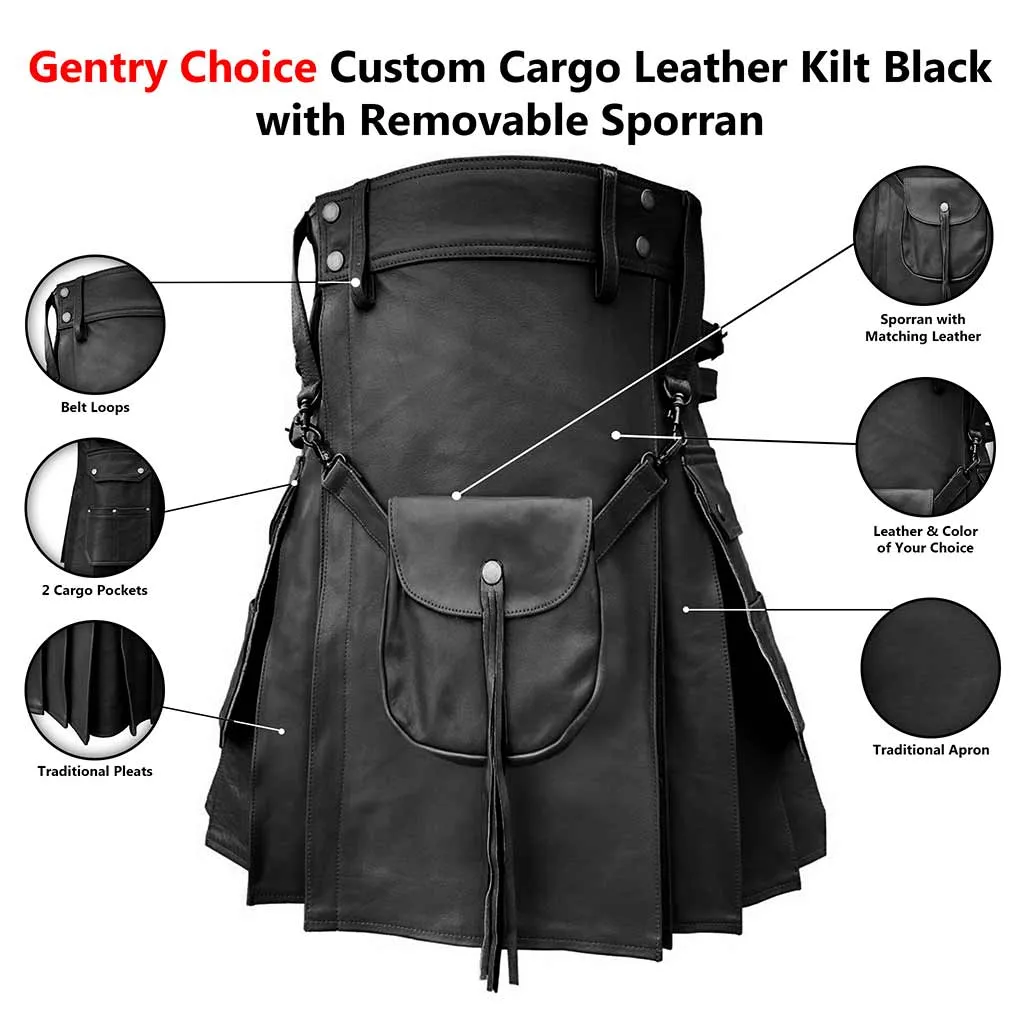 Customized Utility Leather Kilt Black with Sporran