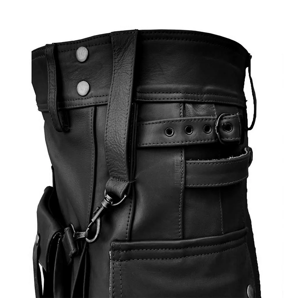 Customized Utility Leather Kilt Black with Sporran