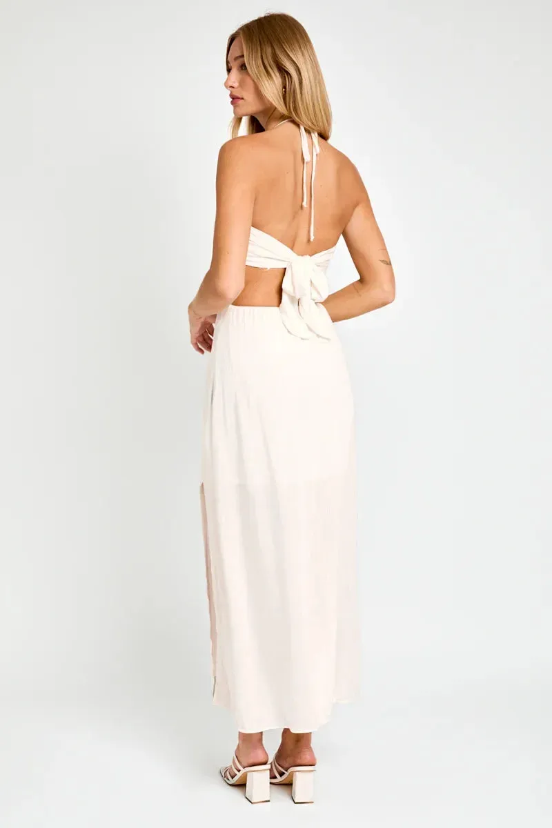 Cut-Out Halter Side Slit Back Tie Maxi Dress