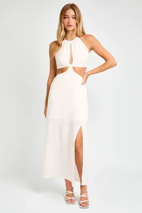 Cut-Out Halter Side Slit Back Tie Maxi Dress