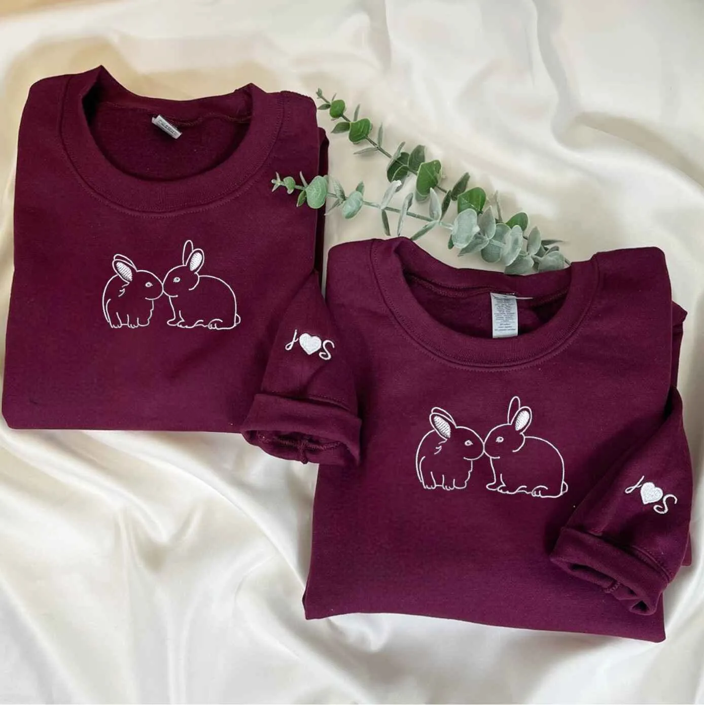 Cute Bunny Couple Sweatshirts – Adorable Custom Embroidered Hoodies for Animal-Loving Couples