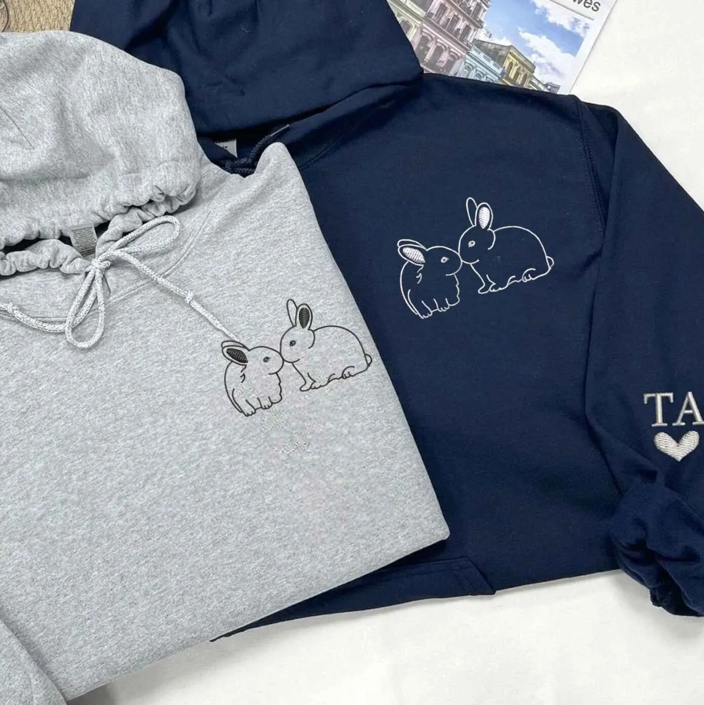 Cute Bunny Couple Sweatshirts – Adorable Custom Embroidered Hoodies for Animal-Loving Couples