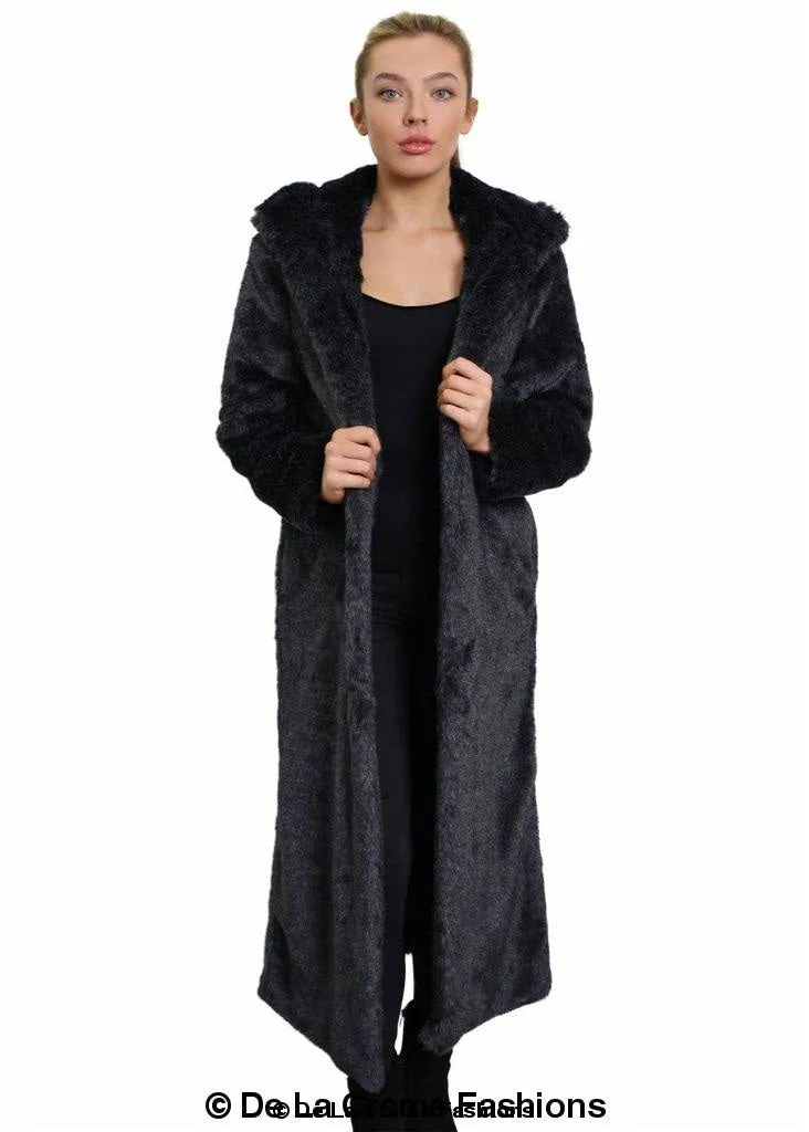 De La Creme - Womens Iconic Faux Fur Hooded Long Coat