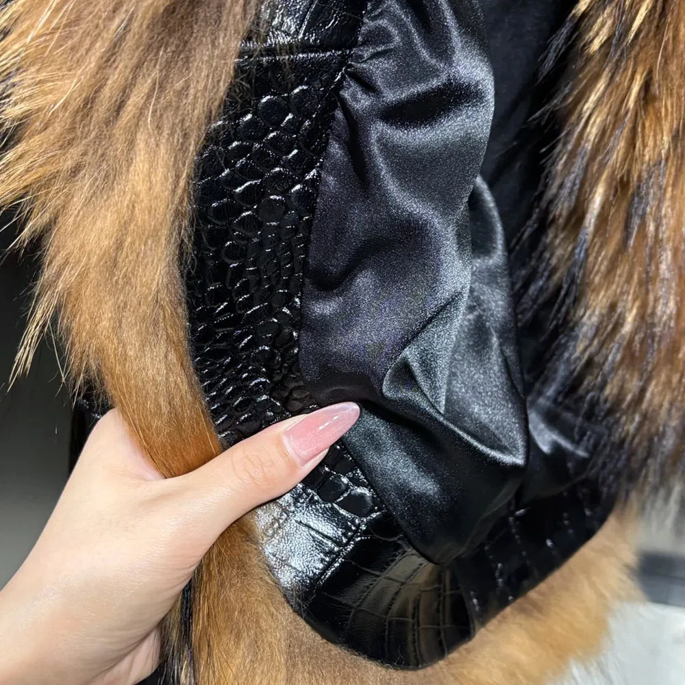 Designer Lambskin Fox Fur Leather Jacket