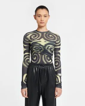 Deva - Draped Mesh-Jersey Top - Spiral Spray