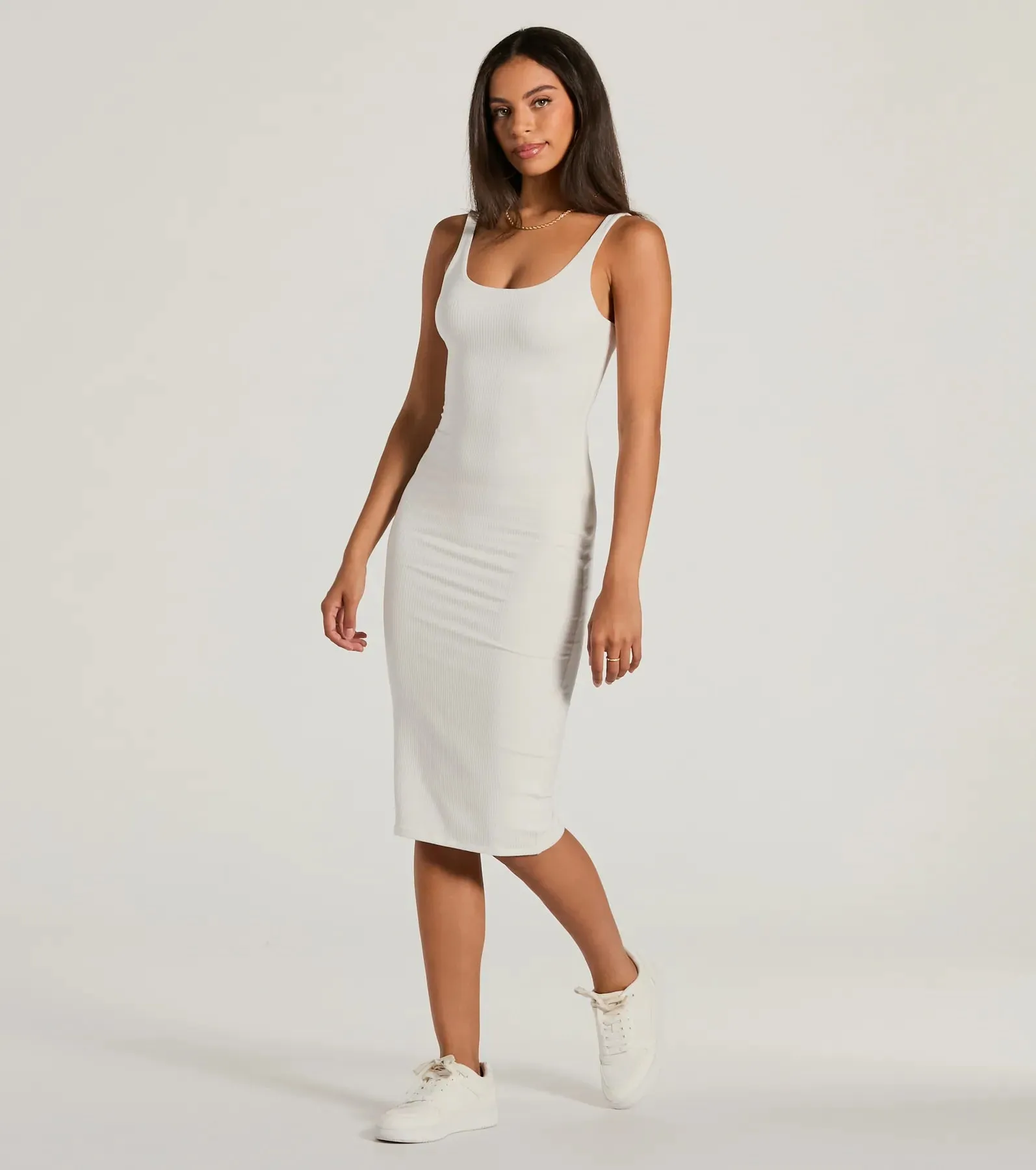 Done In One Ribbed Knit Bodycon Midi Dress