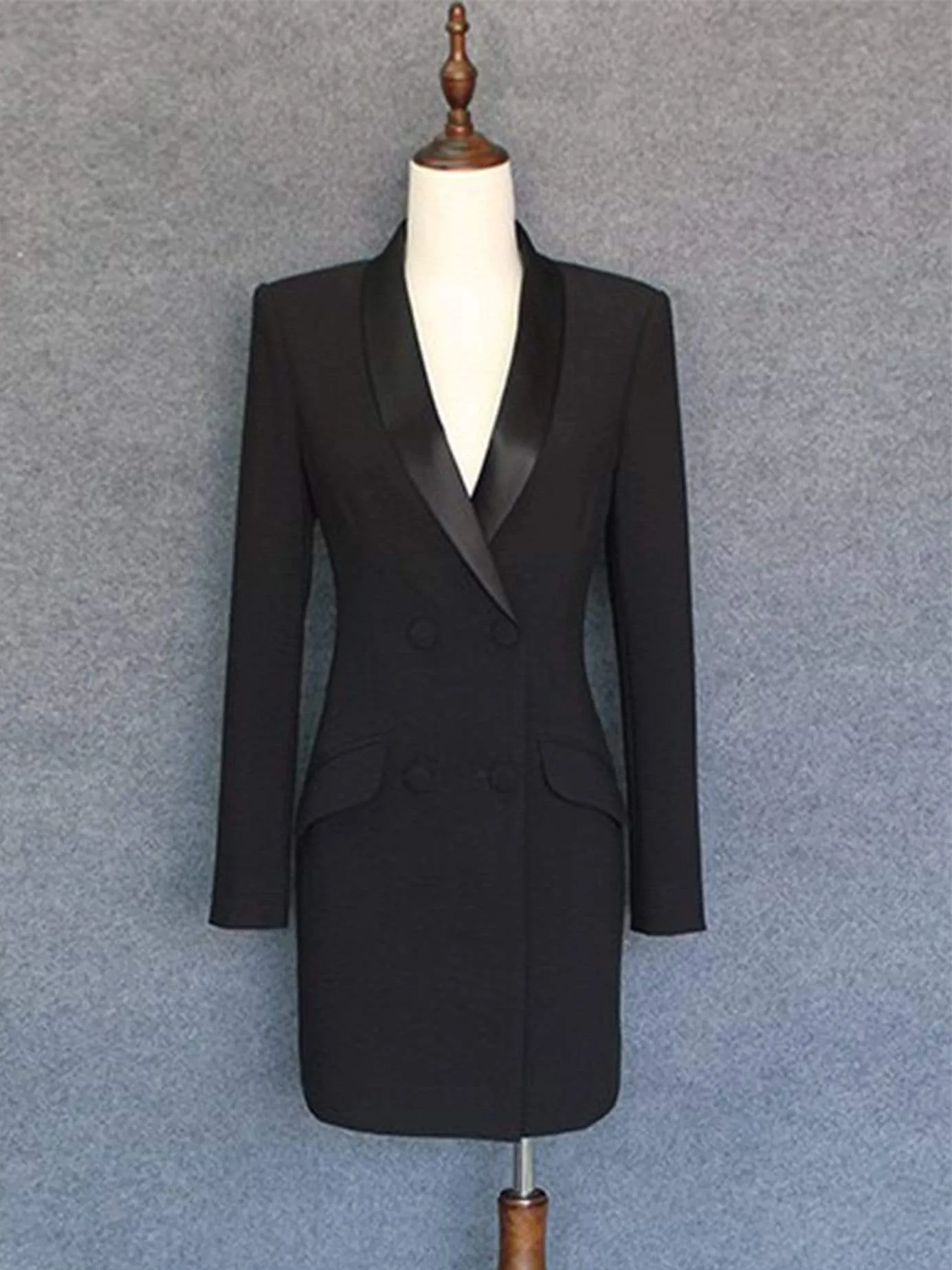 Double-Breasted Blazer Dress in Black