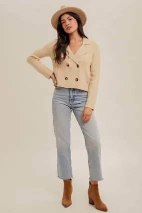 Double Breasted Relaxed Crop Sweater Jacket