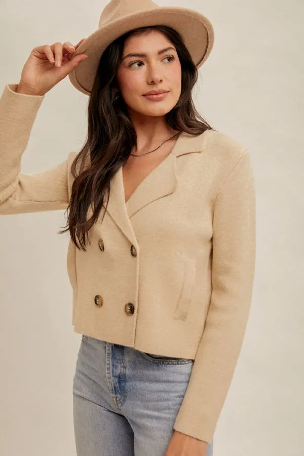 Double Breasted Relaxed Crop Sweater Jacket