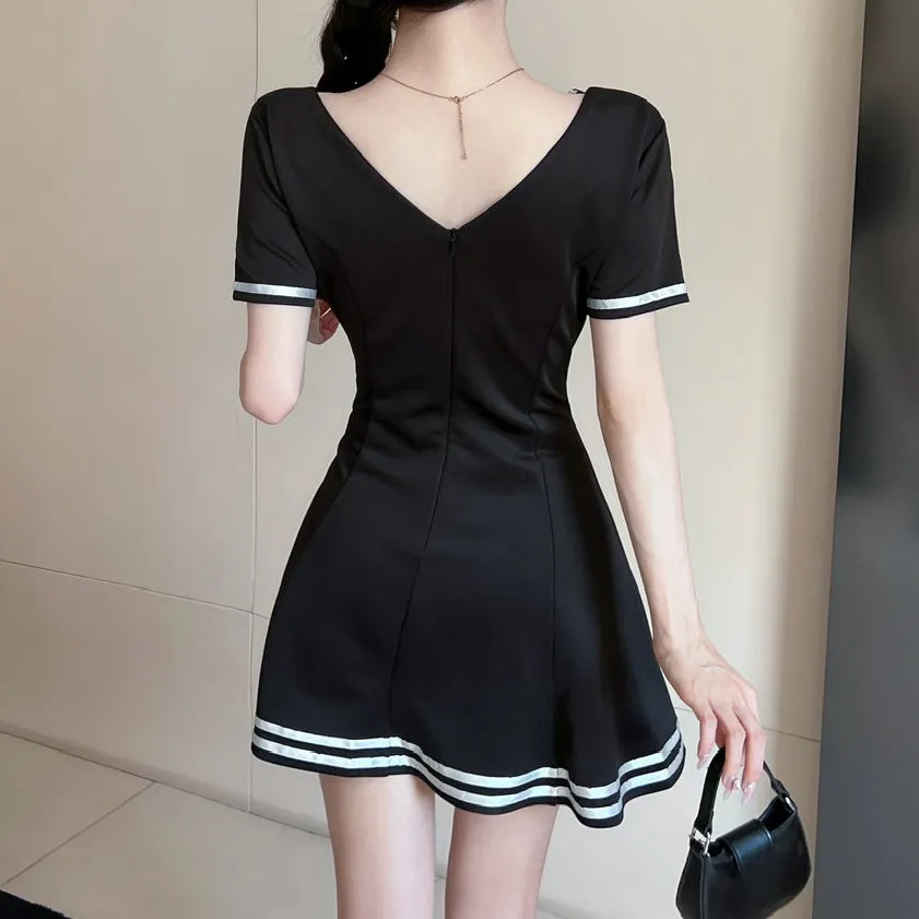 Double-Breasted Strappy Uniform Short-Sleeved Dress