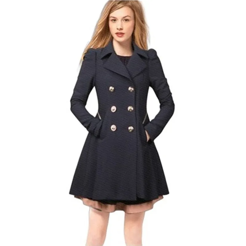 Double Button Turn-down Collar Slim Plus Size Coat