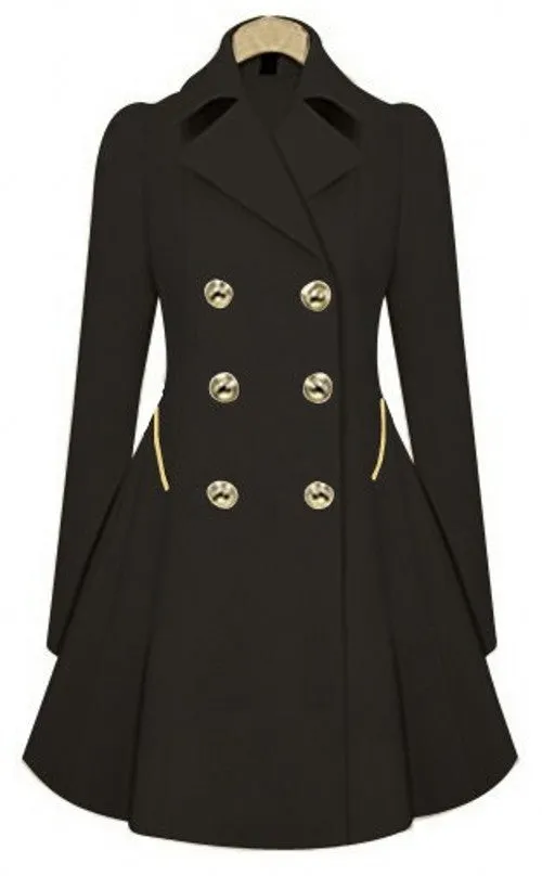 Double Button Turn-down Collar Slim Plus Size Coat