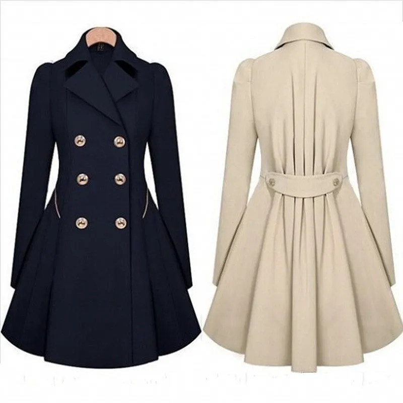 Double Button Turn-down Collar Slim Plus Size Coat