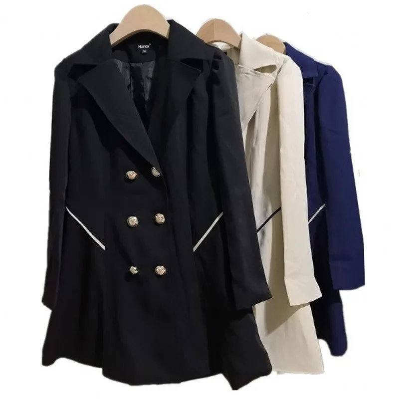 Double Button Turn-down Collar Slim Plus Size Coat