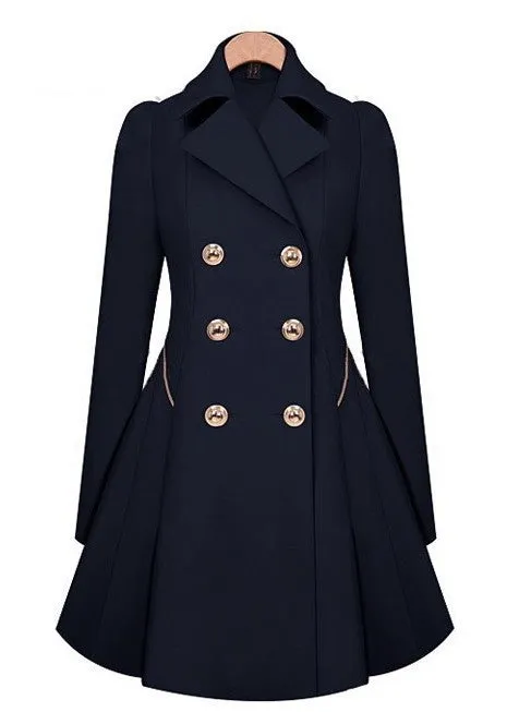 Double Button Turn-down Collar Slim Plus Size Coat